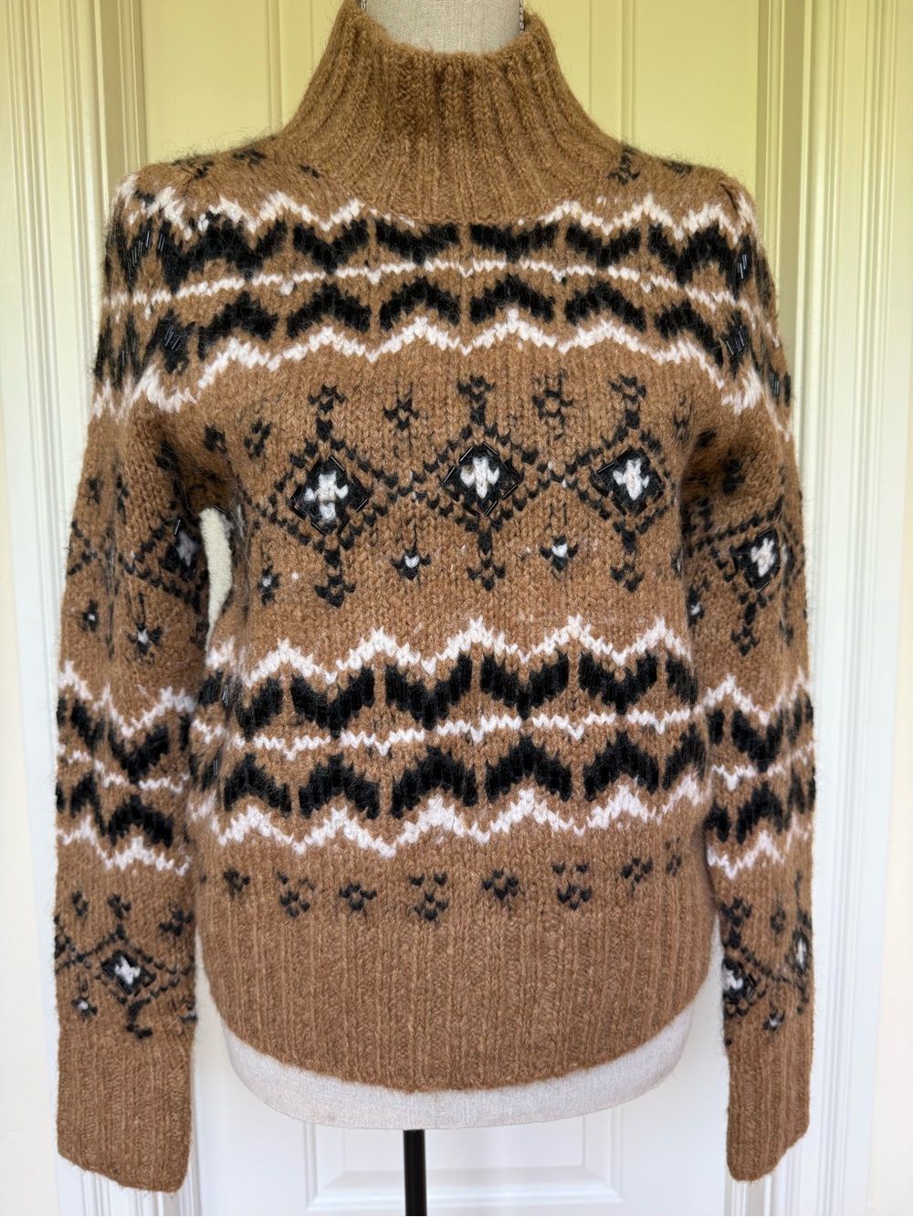 Veronica Beard Brown Patterned Turtleneck Sweater S
